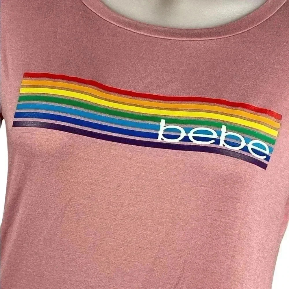 bebe Rainbow Mauve T Shirt  Size Large